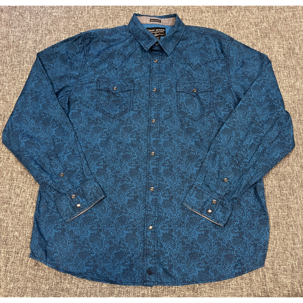Cody James Pearl Snap Shirt Mens XL Blue Paisley Western Long Sleeve Rodeo